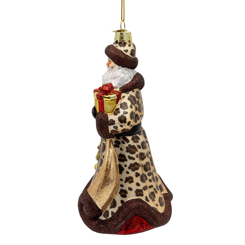 Bellissimo Glass Santa With Leopard Print Ornament