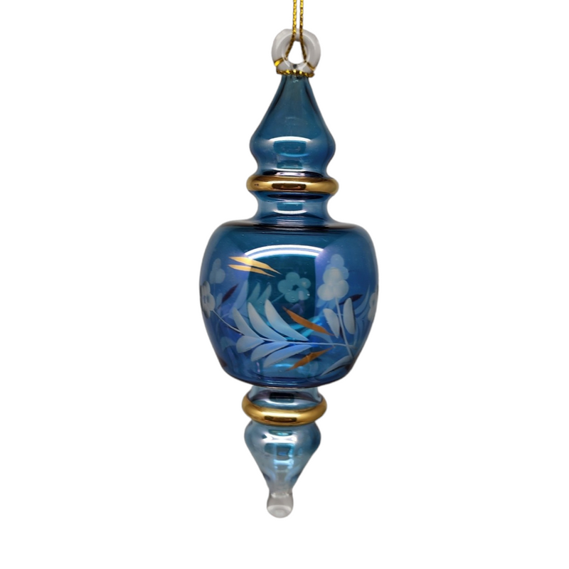 Double Pointed Blown Glass Box Ornament - Blue