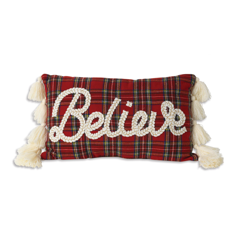 Holiday Design Fringe Pillow - Believe