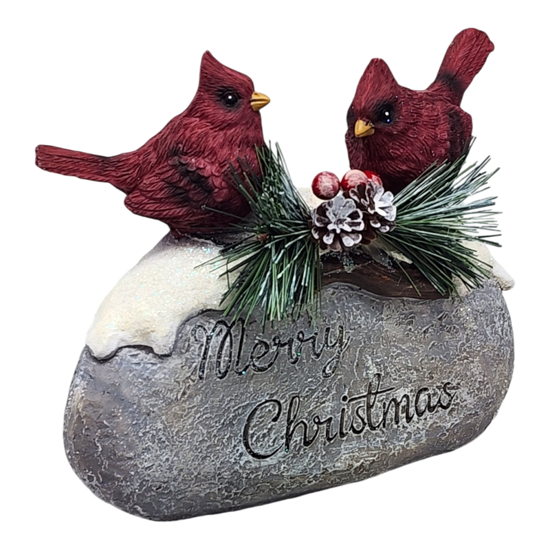 Holiday Cardinals on Stone - 7 Inch