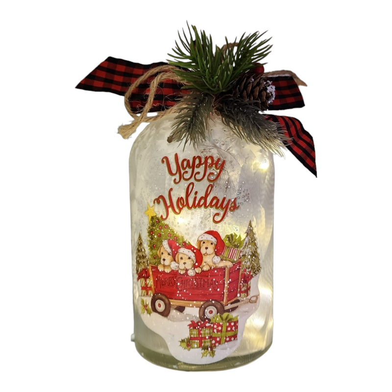 Lighted Glass Luminary - Yappy Holidays