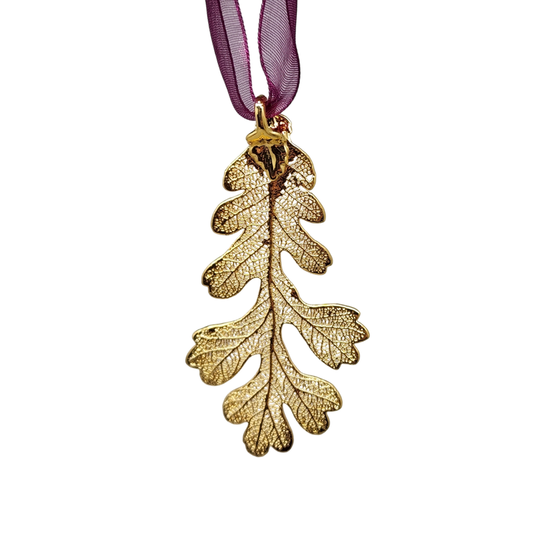 Gold Oak Leaf with Sheer Ribbon Ornament