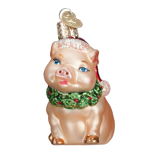 Holly Pig Glass Ornament