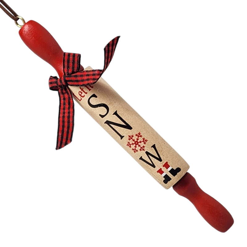 Wood Rolling Pin Ornament - Let it Snow