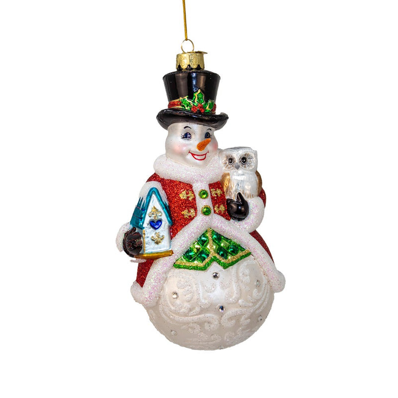 Bellissimo Glass Snowman With Owl Ornament