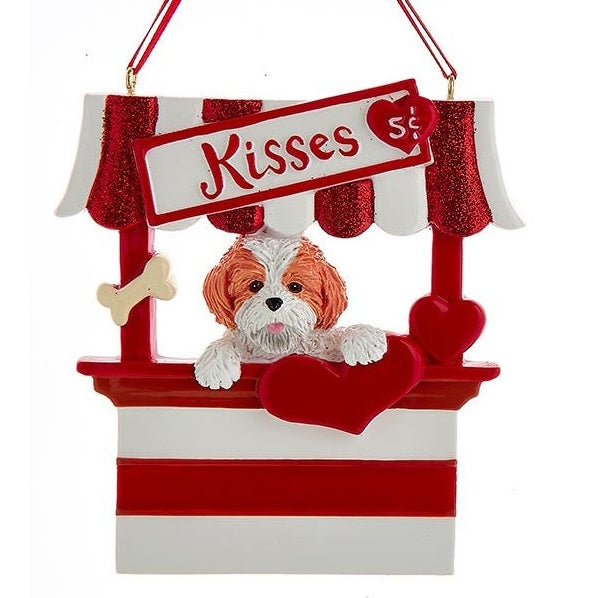 Dog Kisses - Kissing Booth Ornament -  Tan Shih-Tzu