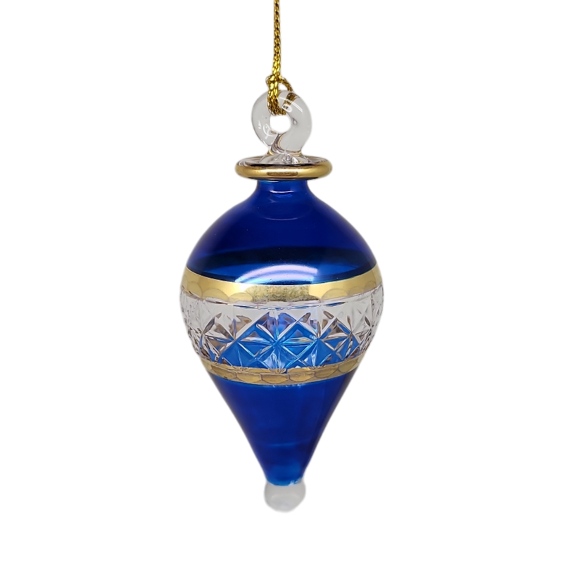 Lattice Glass Ornaments With Gold Accents - Blue Teardrop