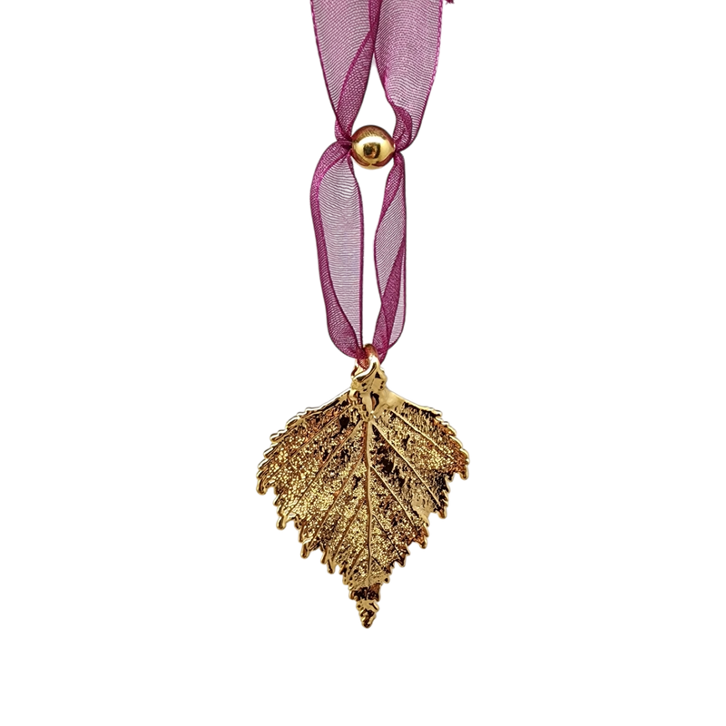 Gold Birch Leaf with Sheer Ribbon Ornament