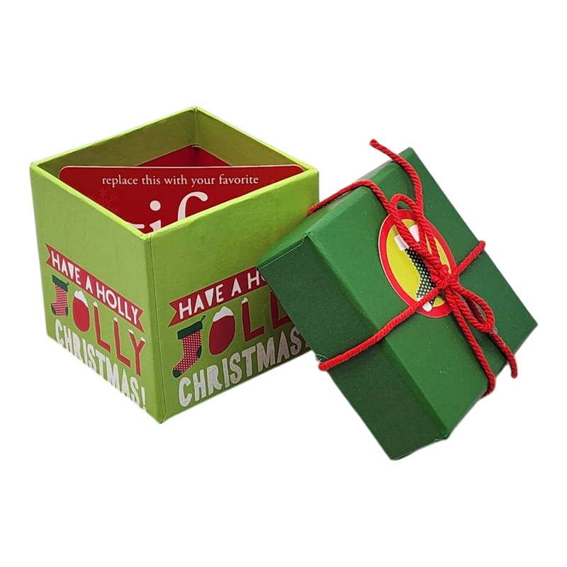 Gift Box Cube for Gift Cards - 3" x 3" -  Holly Jolly Christmas