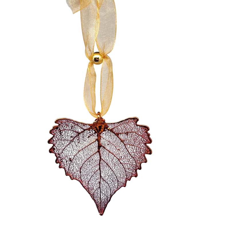 Copper Cottonwood Leaf with Sheer Ribbon Ornament