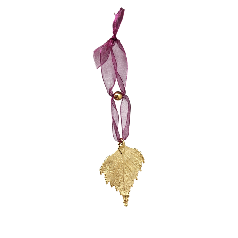 Gold Birch Leaf with Sheer Ribbon Ornament