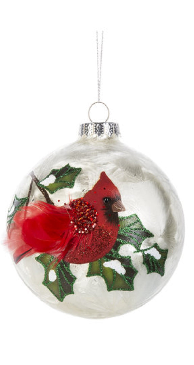 Handpainted Glass Cardinal Ornament - Holly - The Country Christmas Loft