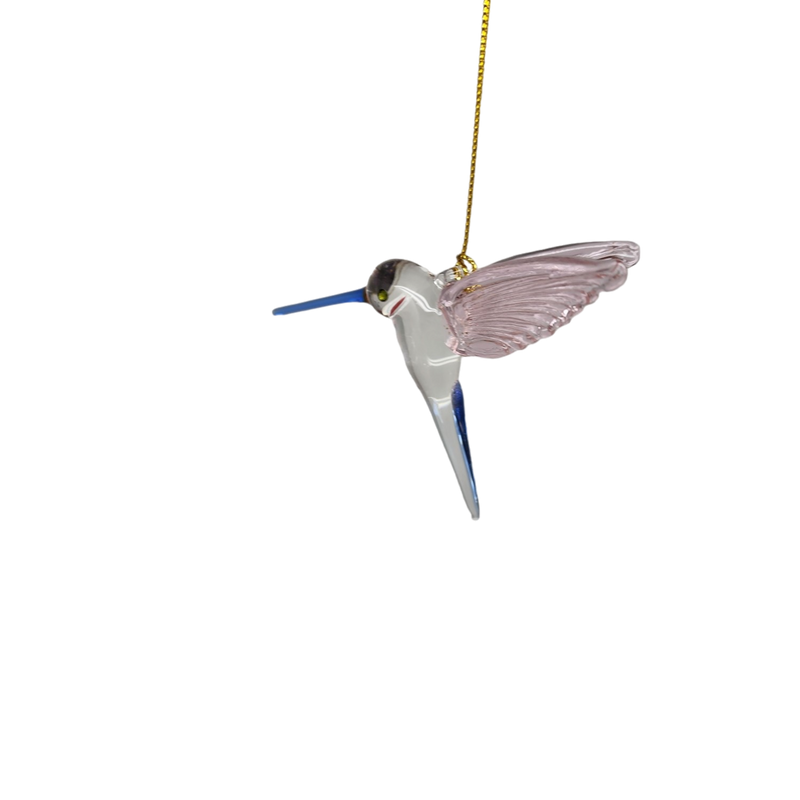 Feeding Hummingbird - Pink/Blue/Blue- Egyptian Glass Ornament