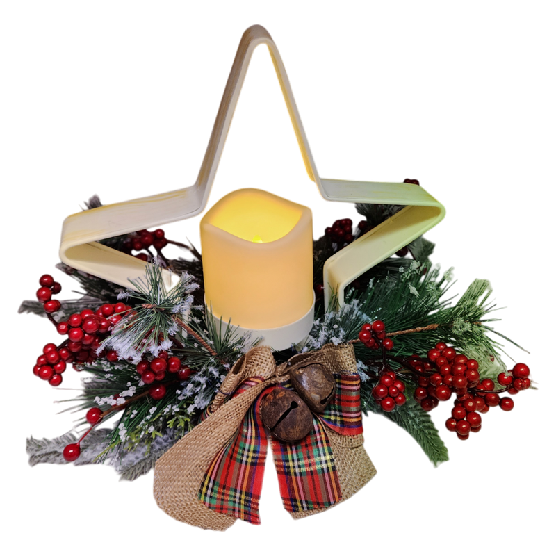 10" Metal Star Candle Holder with LED Candle - White