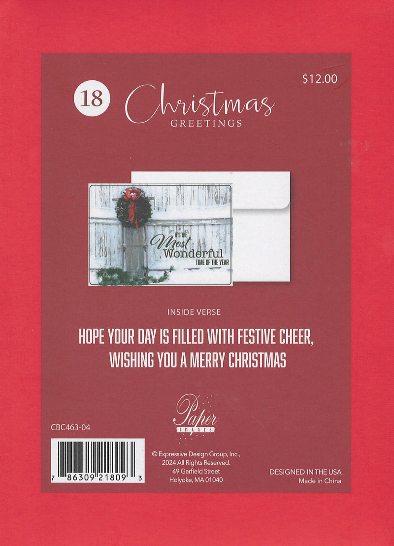 Holiday Memories Boxed Cards - Set of 18 - Runner Sled with Wreath