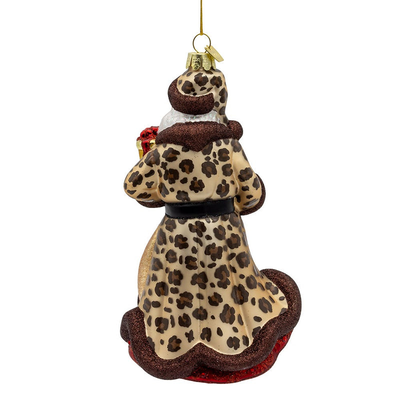 Bellissimo Glass Santa With Leopard Print Ornament