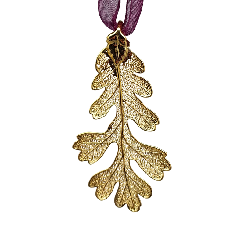 Gold Oak Leaf with Sheer Ribbon Ornament