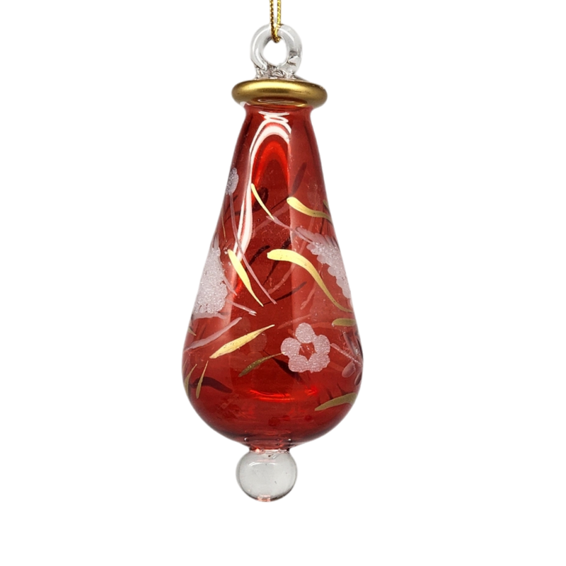 Floral Etched Teardrop - Red