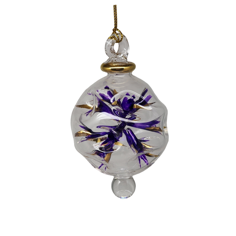 Blown Glass Pierced Starburst Ornament - Purple