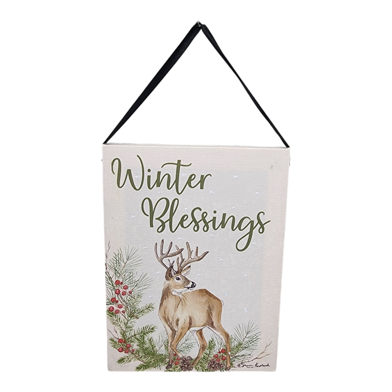 Fiber Optic Lighted Canvas Art - Winter Blessing Deer