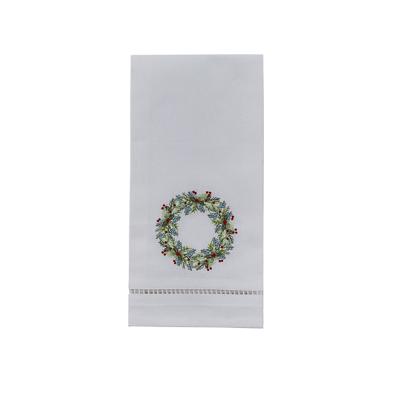 Winter Wreath Embroidered  Dish Towel