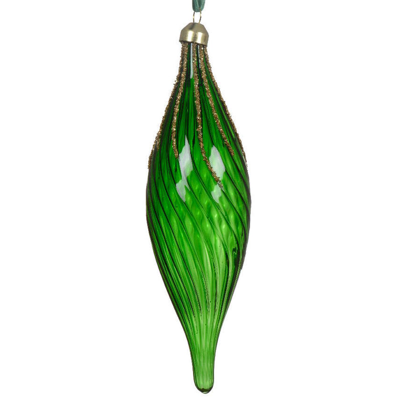 Olive Glass Swirl with glitter lines - 7.75 Inch - Pine Green