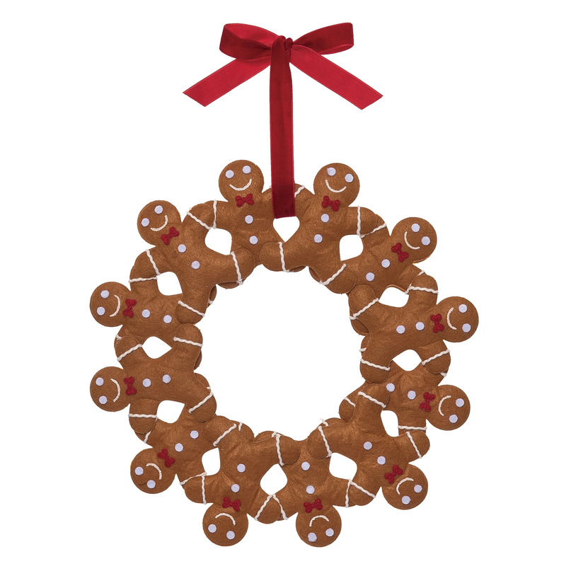 Stuffed Felt Gingerbread Wreath - 12 Inch