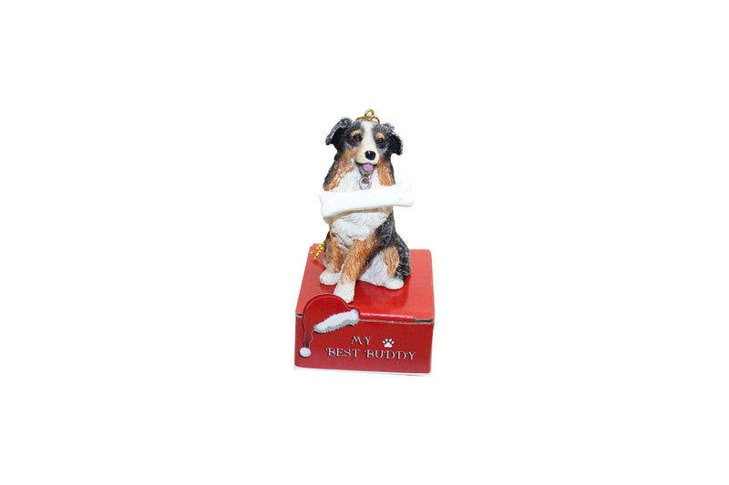 Australian Shepherd with Bone Ornament