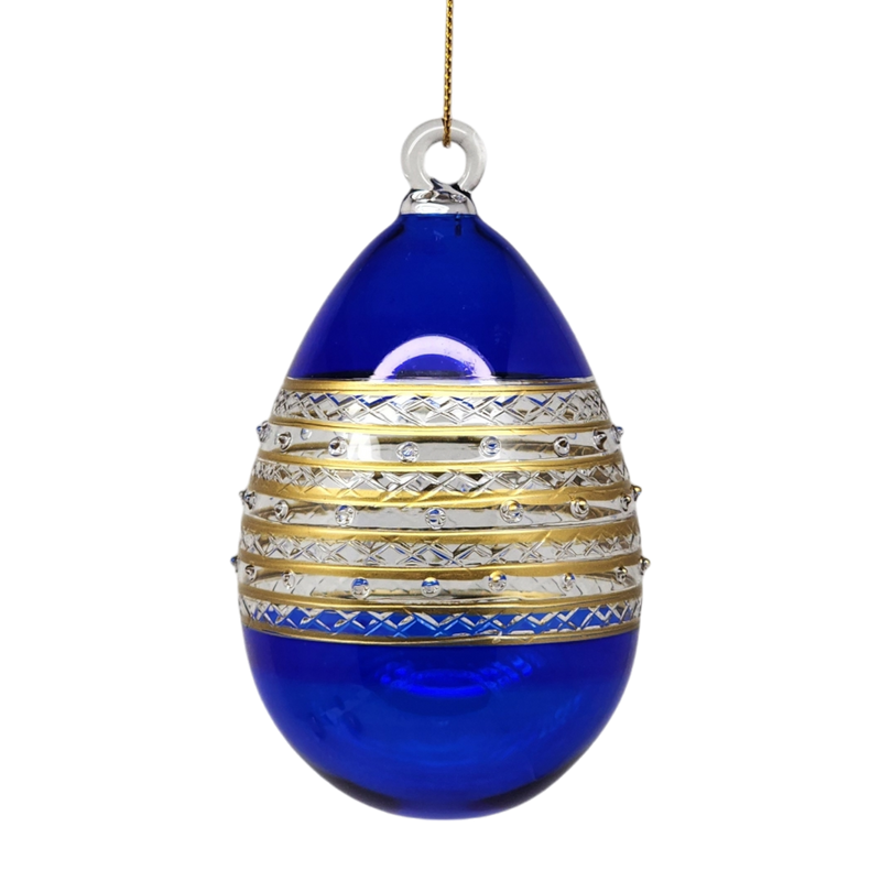 Banded Stipple Glass Egg - Blue