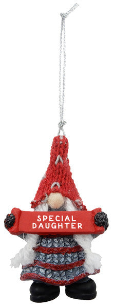 Gnome Holding Sign Ornament - Special Daughter - The Country Christmas Loft