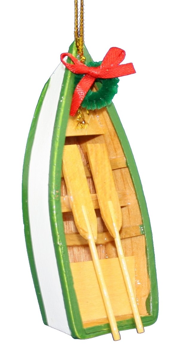 Wooden Row Boat Ornament - Green - The Country Christmas Loft