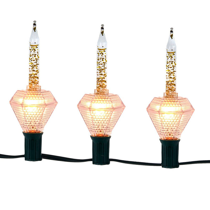 7-Light Gold Glitter Diamond Bubble Light Set - The Country Christmas Loft