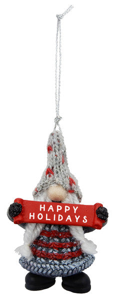 Gnome Holding Sign Ornament - Happy Holidays - The Country Christmas Loft