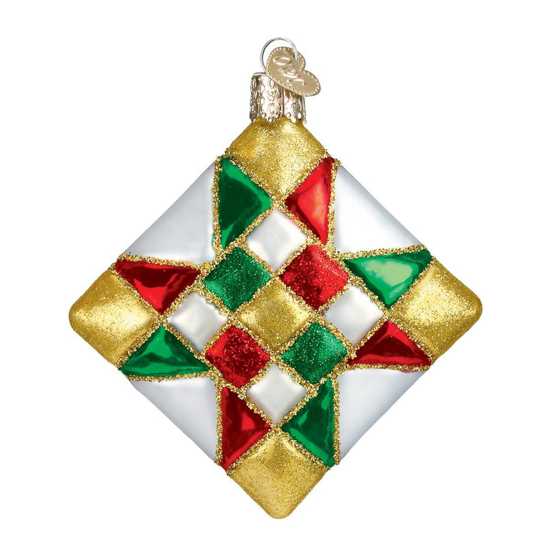 Quilt Square Glass Ornament - Star