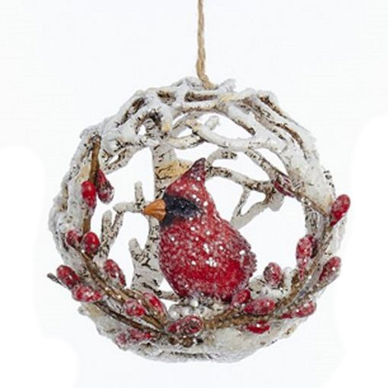 4 Inch Cardinal/Chikadee In Birch Ball - Cardinal - The Country Christmas Loft