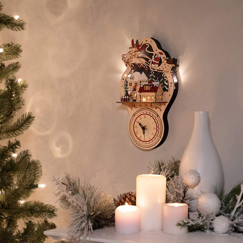 Santa Scene Wall Clock - 13 inch - The Country Christmas Loft