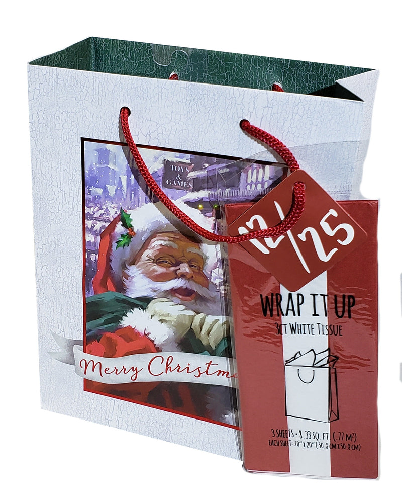 Traditional Gift Bag With Matching Tissue - Medium - Classic Santa - The Country Christmas Loft