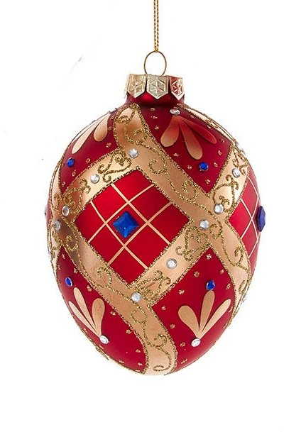 Glass Egg Ornament - 120mm - Red and Gold - The Country Christmas Loft