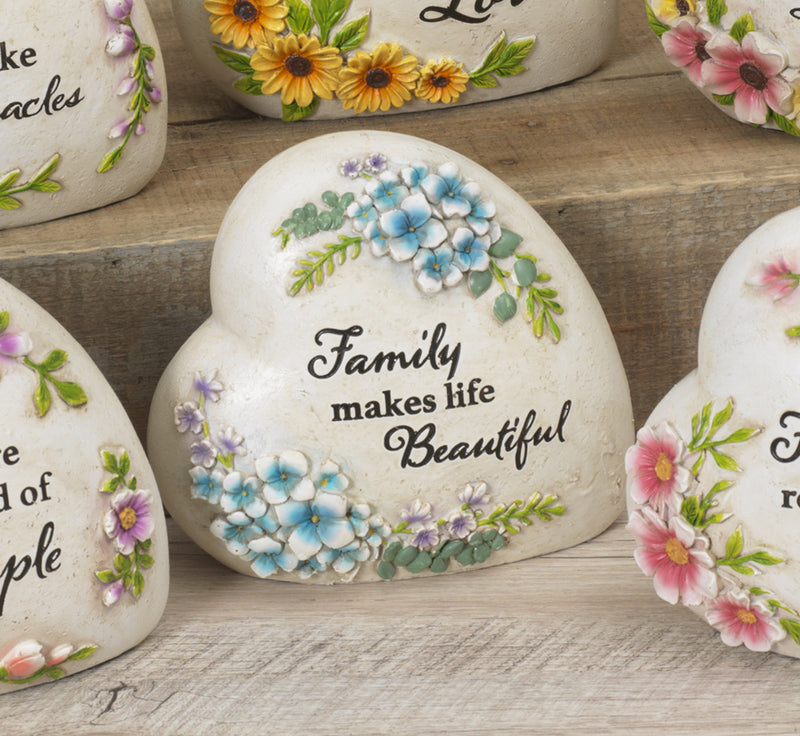 Resin Inspirational Heart Stone - Family makes life Beautiful - The Country Christmas Loft