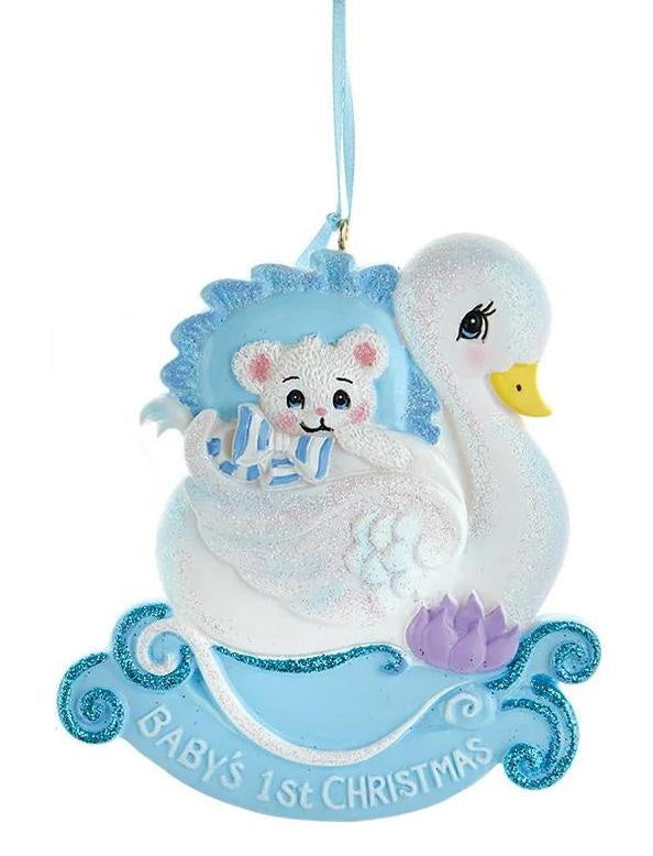 Swan - Babies First Christmas Ornament - Blue - The Country Christmas Loft