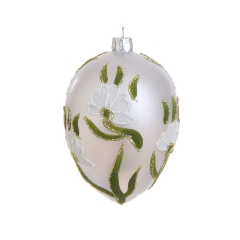 4.5" Glass Floral Egg Ornament - The Country Christmas Loft