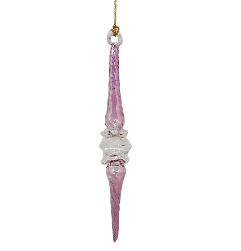 Outer Swirl Icicle Glass Ornaments - Pink - Clear Center