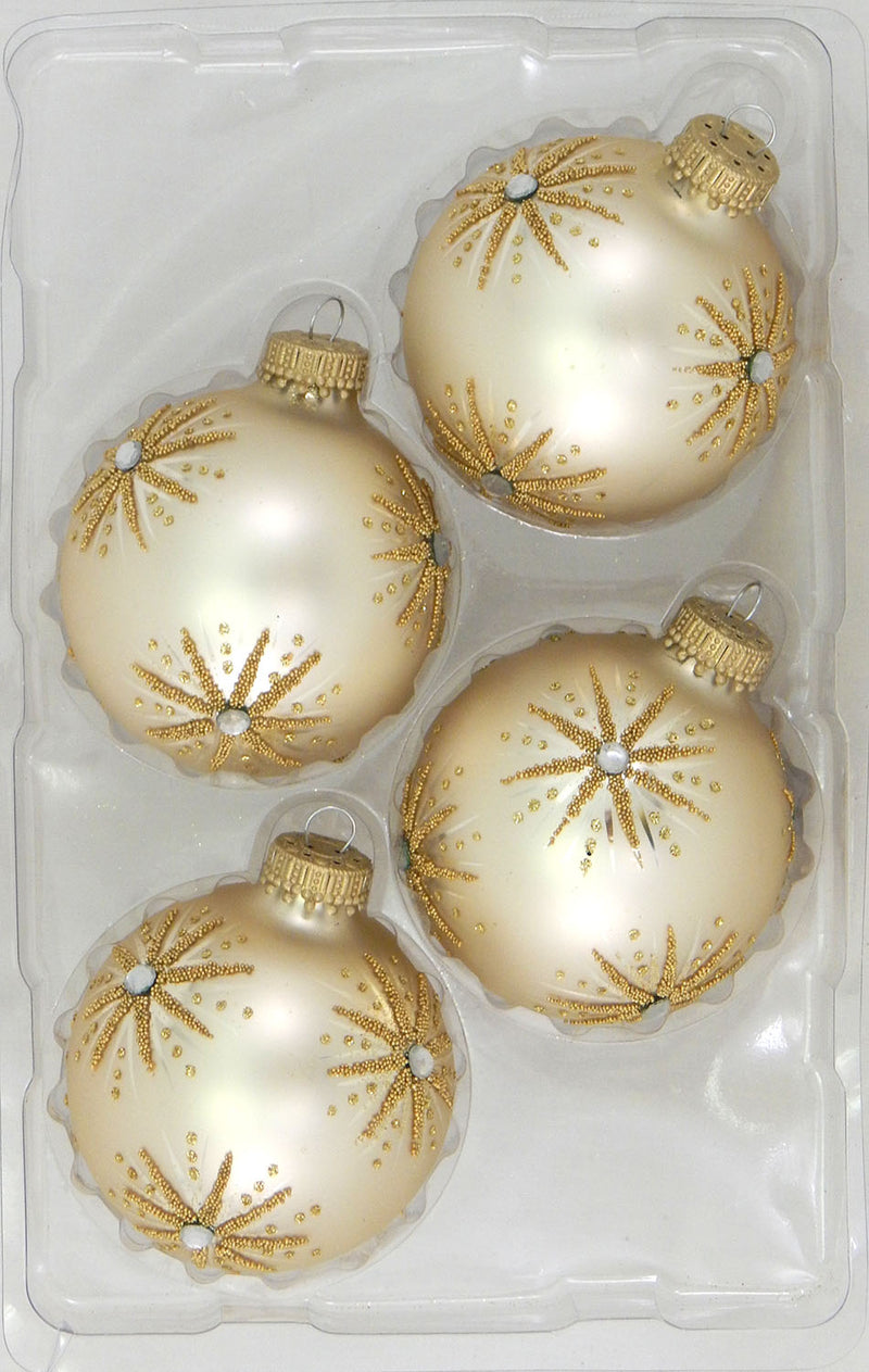 Oyster Velvet 2 5/8" Balls with Elegant Starbursts - 4 Pack - The Country Christmas Loft