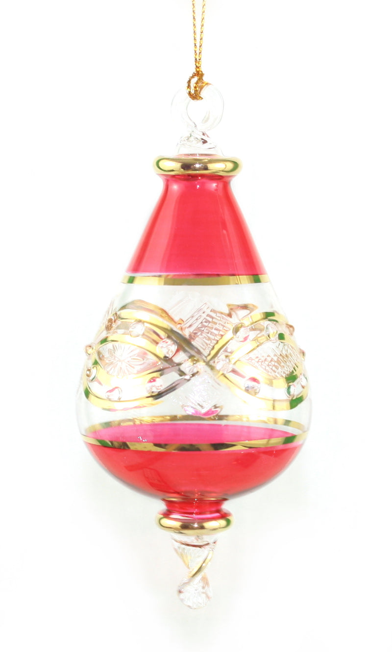 Crystal Gold Etched TearDrop - Christmas Red