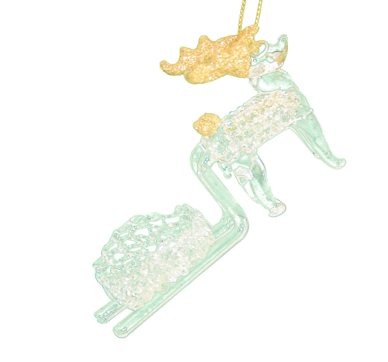 Spunglass Ornament - Gold Reindeer With Sleigh - The Country Christmas Loft