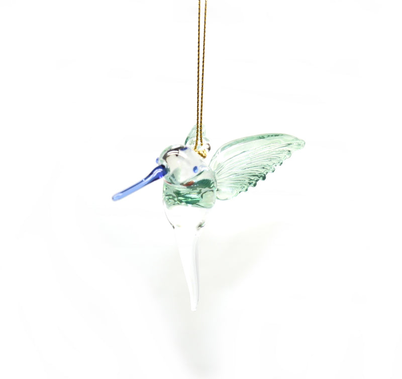 Feeding Hummingbird - Green/Blue - Egyptian Glass Ornament