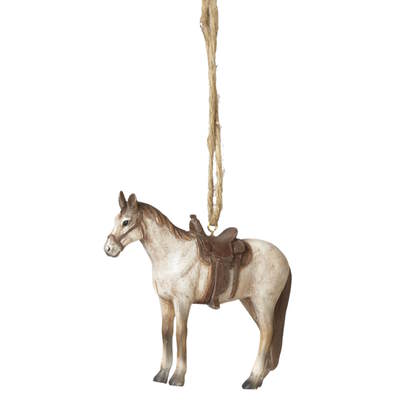 Horse in a Saddle Ornament - White