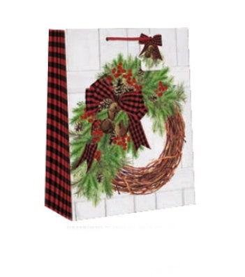 Country Christmas Gift Bag - Medium - Rustic Wreath - The Country Christmas Loft