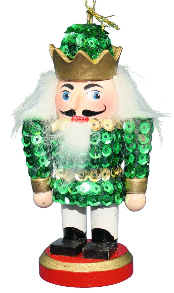 Kurt Adler Sequinned Wooden Nutcracker Ornament - Green - The Country Christmas Loft