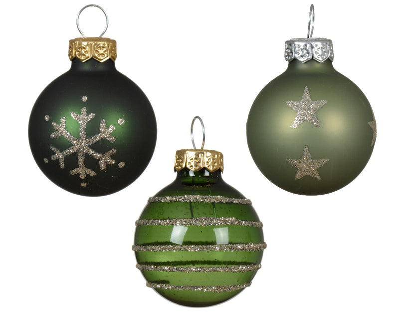 Tube of 9 Glass Ornaments - 30mm - Greens